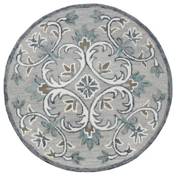 Traditional Floral Filigree Round Rug, 6' Round