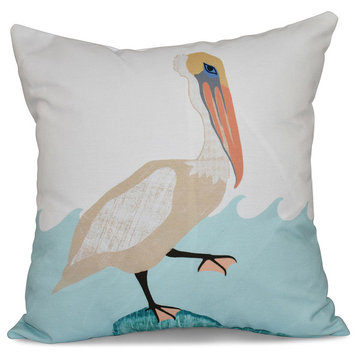 Bird Wave, Animal Print Pillow, Taupe, 16"x16"