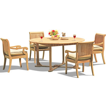 5-Piece Teak Set, 60" Round Table, 4 Giva Chairs, Sunbrella Cushion, Blush
