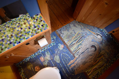 Inspiration for a mid-sized contemporary mosaic tile floor and multicolored floor bathroom remodel in Boston