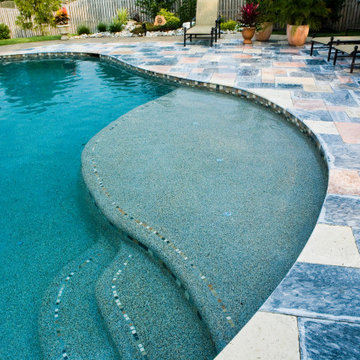 Beach entry and colorful stone decking