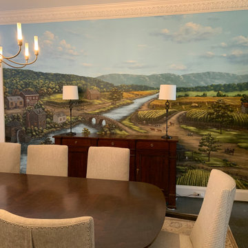 Colonial-Revolutionary Murals, hand painted throughout a dining room.