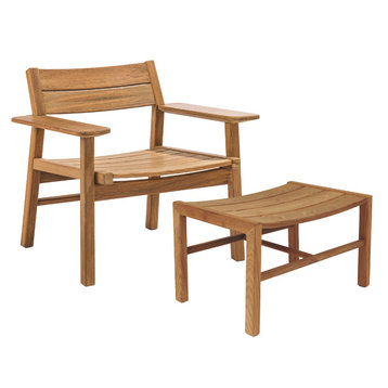 Djuro Lounge Chair and Stool, Teak, 2-Piece Set