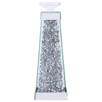 Elegant Decor Sparkle 14" Contemporary Silver Crystal Pillar Candleholder
