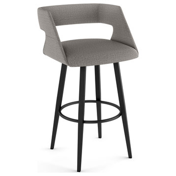 Amisco Marvin Swivel Counter and Bar Stool, Silver Grey Polyester / Black Metal, Bar Height