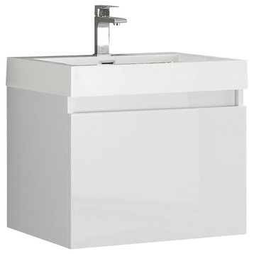 Fresca Nano Modern Bathroom Cabinet, Integrated Sink, White, 24"