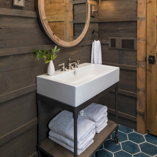 75 Beautiful Rustic Powder Room With A Pedestal Sink