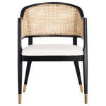 Safavieh Couture - Safavieh Couture Rogue Rattan Dining Chair, Black/Natural - The Rogue Rattan Dining Chair reimagines a Mid Century design icon for today's contemporary chic interiors. Rogue's curved rattan back, black stiletto inspired wood frame, and glamorous brass caps make it a bold, stylish statement piece in any modern dining room.