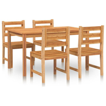 vidaXL Solid Wood Teak Patio Dining Set 5 Piece Garden Outdoor Table and Chair
