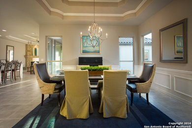 Great room - large traditional ceramic tile and beige floor great room idea in Austin