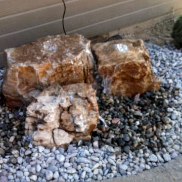 Paver Patio, Grill Enclosure, Outdoor Living Space, Rock Bubbler and Fire Pit