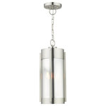 Livex Lighting - Livex Lighting Sheridan 2 Light Brushed Nickel Medium Outdoor Pendant Lantern - The Sheridan outdoor collection has a clean, crisp look and contemporary appeal. This two-light stainless steel medium pendant lantern has a brushed nickel finish and features electrical plated smoke glass.