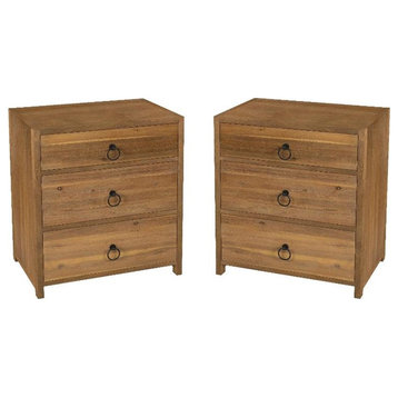 Home Square 3 Drawer Wood Nightstand in Natural Finish - Set of 2