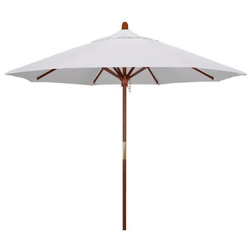 9' Round Wood Umbrella, Sunbrella Fabric, Canvas Pacific Blue