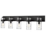 Z-Lite - Z-Lite 3035-5V-MB Fontaine 5 Light Vanity in Matte Black - This five-light vanity fixture in brushed nickel will add a warm and inviting glow to bathrooms and hallways. It is made of steel with a glass shade that boasts a ripple texture that catches the eye.