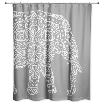 Gray Mandala Elephant 71x74 Shower Curtain