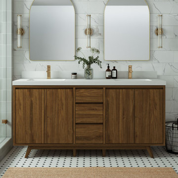 Madison Teak 72 Double Sink Bath Vanity in Golden Teak with 2" White Quartz