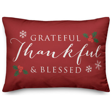 Red Green Grateful Thankful Blessed 20x14 Spun Poly Pillow