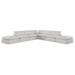 Meridian Furniture - Comfy Upholstered L-Shaped Modular Sectional, Cream, 7-Piece: 4 Armless Chair, 1 Corner Chair, 2 Ottoman, Linen Textured Fabric - Give your space a whole new look with this cream Comfy linen textured fabric sectional. This handsome sectional fits nicely with other items in the Comfy collection and is a versatile seating option designed for adaptability, comfort and style. Wrapped in rich cream durable linen textured fabric upholstery, this sectional offers a plush embrace of overstuffed down feather cushions, carefully crafted to deliver the highest level of comfort. The perfect seat for creating an oasis for relaxation, this sectional has thick foam surrounding its frame for added support and coziness.