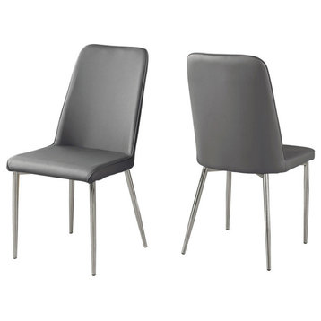 Leather-Look Dining Chair, Set of 2, Gray/Chrome