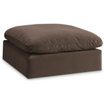Meridian Furniture - Comfy Beige Linen Textured Fabric Modular Chair, Brown, Velvet, Ottoman - Give your space a whole new look with this brown Comfy velvet ottoman. This handsome ottoman fits nicely with other items in the Comfy collection and is a versatile seating option designed for adaptability, comfort and style. Wrapped in rich brown durable velvet upholstery, this ottoman offers a plush embrace of overstuffed down feather cushions, carefully crafted to deliver the highest level of comfort. The perfect seat for creating an oasis for relaxation, this ottoman has thick foam surrounding its frame for added support and coziness.