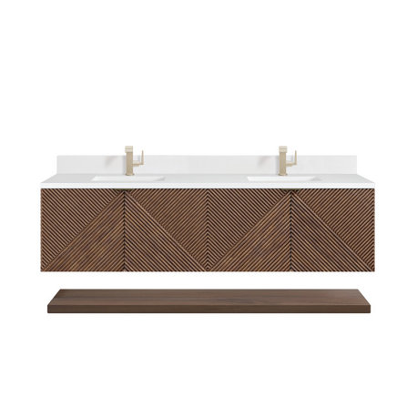 James Martin Marcello Bath Vanity, Chestnut, 72", White Zeus, Single-Hole