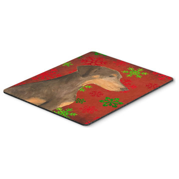 Doberman Red & Green Snowflakes Christmas Mouse Pad/Hot Pad/Trivet
