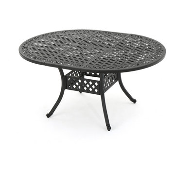 GDF Studio Stannis Outdoor Expandable Aluminum Dining Table, Black Sand