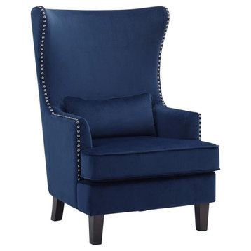 Lexicon Tonier 31" Traditional Velvet Wing Back Accent Chair in Blue