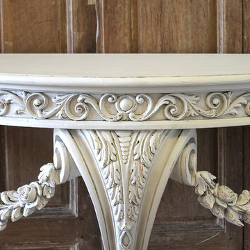 20th Century White Painted Rose Swag Console Table