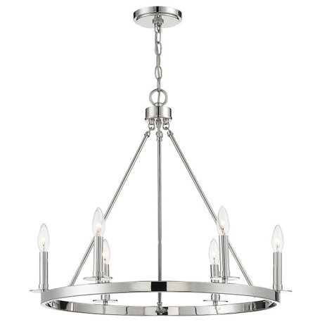 6-Light Chandelier, Polished Nickel