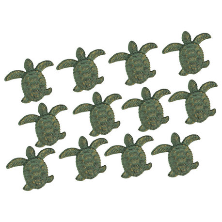 Cast Iron Sea Turtle Handle Drawer Pull Cabinet Knob Beach Decor Set of 12, Green