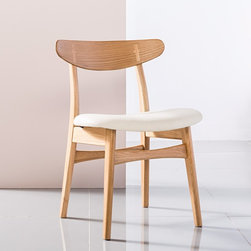 Astrid Solid Oak Dining Chair - Cream Top Grain Leather Seat - Dining Chairs