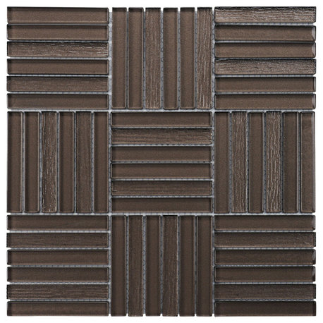 Modket Brown Glass Basketweave Parquet Mosaic Tile Wall Backsplash TDH374MG