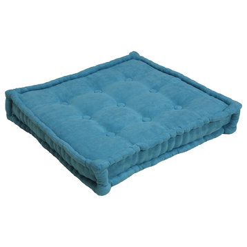 25" Square Corder Floor Pillow with Button Tufts, Aqua Blue