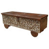 Masterpiece Hand Carved Mango Wood Storage Trunk Coffee Table