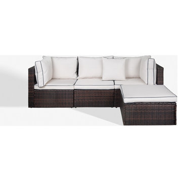WestinTrends 4PC Outdoor Patio Sofa Sectional Set With Plush Cushions, Brown/White