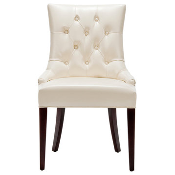 Safavieh Amanda 19''H Leather Tufted Chair, Flat Cream, Cherry Mahogany