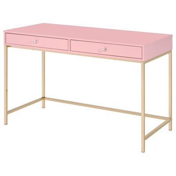 Benzara BM251200 Writing Desk With 2 Storage Compartments, Pink and Gold