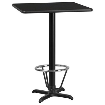 24" Square Black Laminate Table Top With 22"x22" Bar Height Table Base