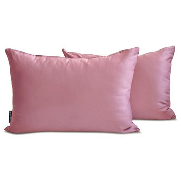 Muave Satin 14"x26" Lumbar Pillow Cover Set of 2 Solid - Mauve Slub Satin
