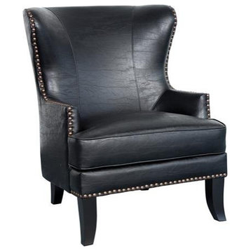 Porter Designs Grant Wingback Crackle Leather Accent Chair with Nailhead - Black