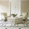 Solid Marble Carved Lattice Fretwork Coffee Table, Square Accent White Stone