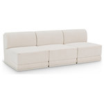 Meridian Furniture - Ollie Black Boucle Fabric Straight Modular Sofa, Cream, 3-Piece: 3 Armless Chair - Meet the epitome of style and functionality with this Ollie boucle fabric living room sofa, part of the Ollie modular collection. A contemporary marvel, this sofa features chic and inviting rich cream boucle fabric upholstery, giving it a sumptuous texture that oozes elegance and luxury. Curved corners add to the visual look of the sofa while maximizing seating comfort while lounging, reading, or entertaining. Pair it with other items in the Ollie collection easily, thanks to an attachment latch underneath.