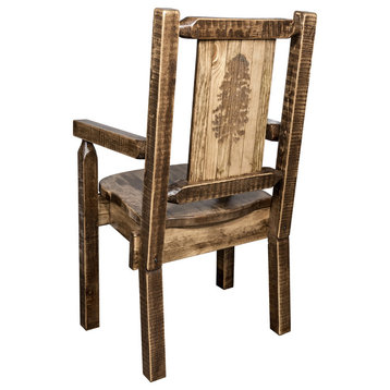 Homestead Captain's Chair With Laser Engraved Pine Tree, Clear Lacquer Finish, S