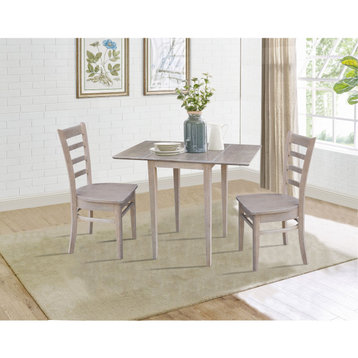 Small Dual Drop Leaf Table with Two Chairs, Washed Gray Taupe
