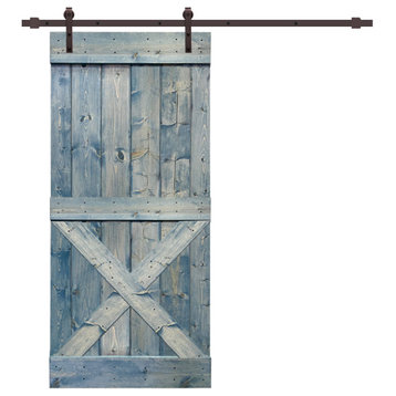 TMS Mini X Barn Door With Sliding Hardware Kit, Denim Blue, 36"x84"
