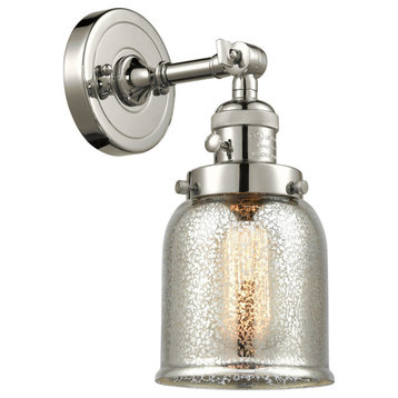 Small Bell 1-Light LED Sconce, Polished Nickel, Glass: Silver Mercury