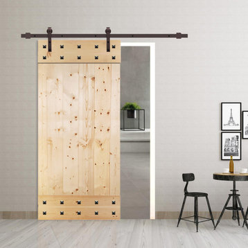 TMS 1 Panel Barn Door With Clavos With Installation Hardware Kit, Unfinished, 24