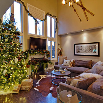 Family room decorated for the holidays